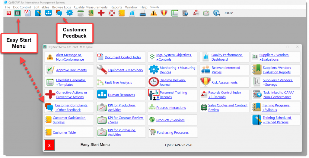 QMSCAPA, access to the Customer Feebdack module